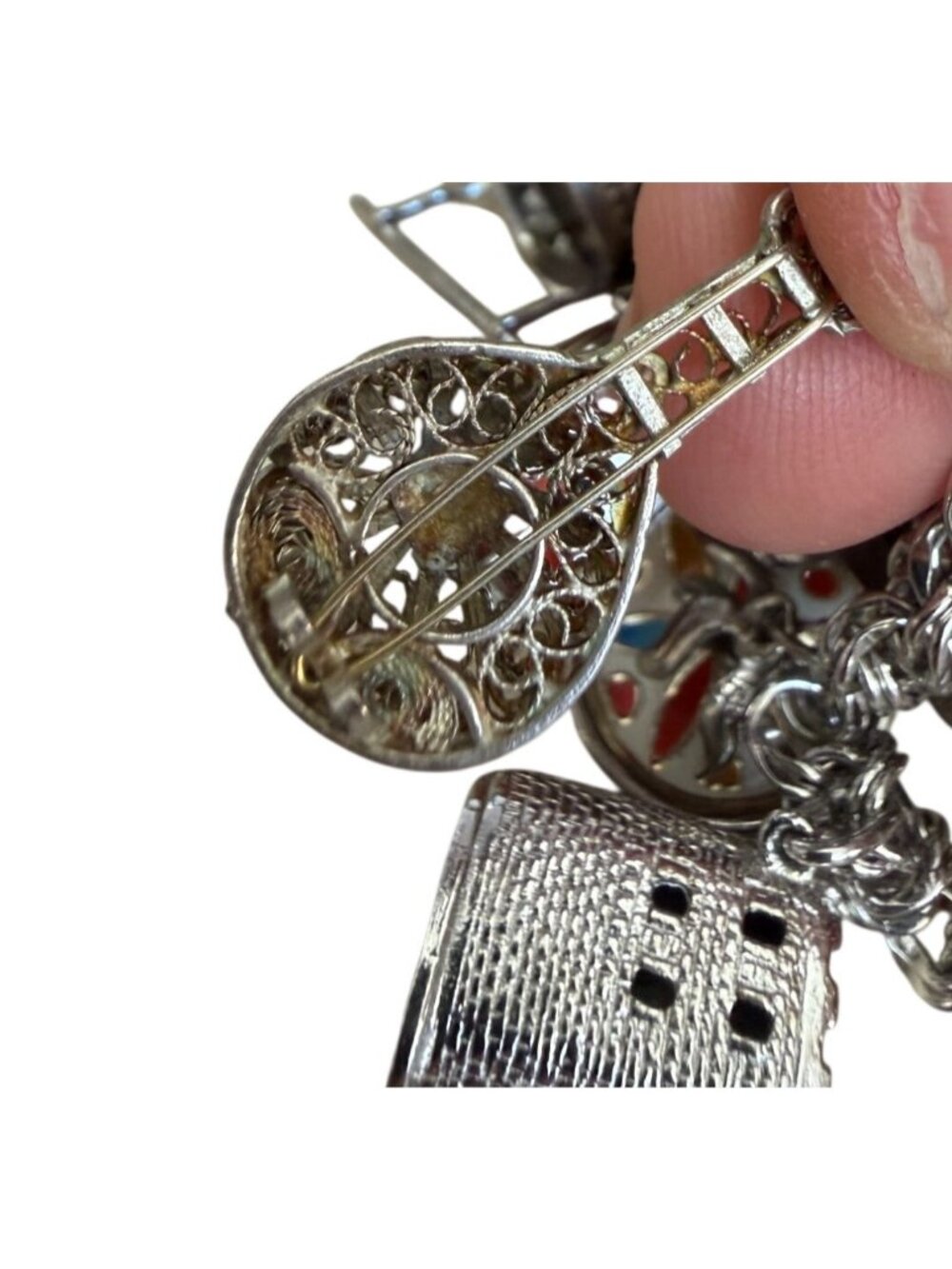Vintage Elco 6" Sterling Silver Double Link Charm Bracelet W/ 16 Unique Charms E - Picture 10 of 16